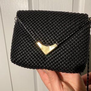 VTG mini black beaded shoulder bag/ evening purse